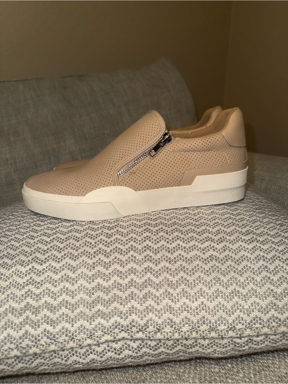 Dolce Vita Beige Slip-On Platform Sneakers with Side Zip